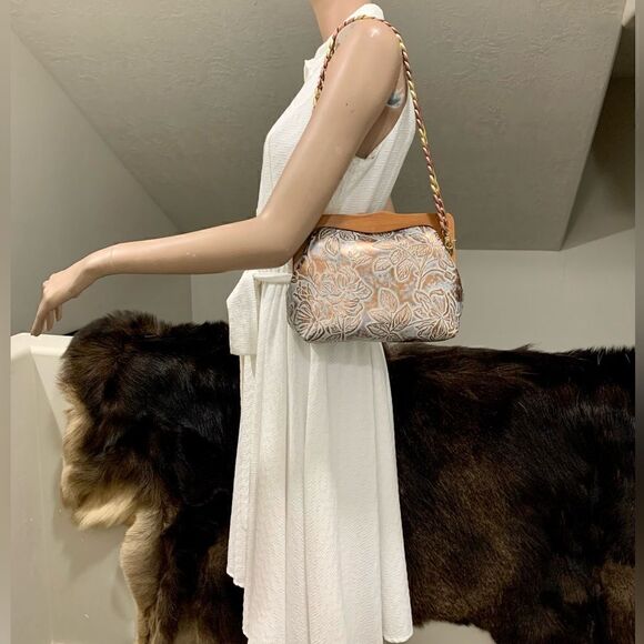 Handmade Genuine Cowhide Floral Embossed, Wooden Frame Bag & 2 Strap Styles - Picture 4 of 16